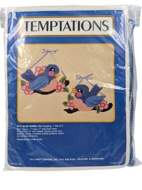 Temptations Vintage NIP 1988 Blue Birds 11' x 7" Wall Hanging Needlepoint Kit